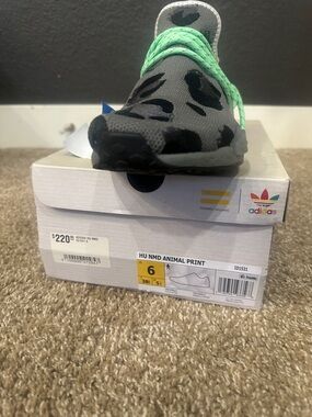 adidas Kids HU NMD Sneaker in Gray with Green Laces